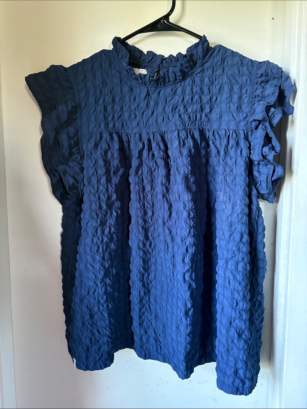 Simply Southern Navy Textured Ruffle Sleeve Tunic